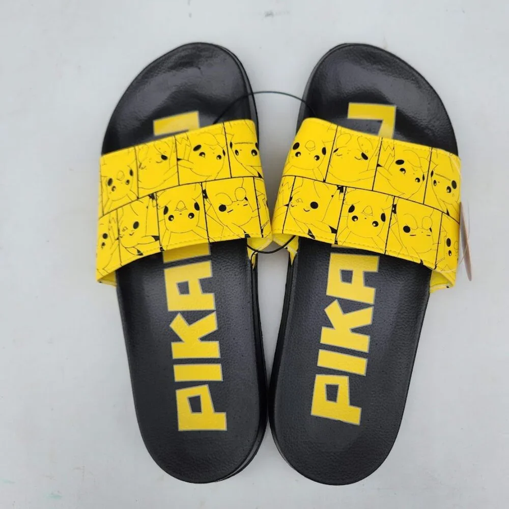 NEW Men's Size 7 Sandals Pikachu Pokemon Yellow Black NEW NWT Slides Pokémon Bra